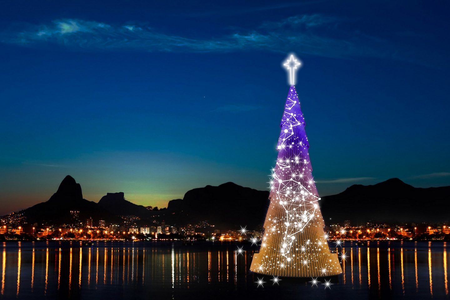 Árvore da Lagoa de 2015 tinha 2,5 milhões de microlâmpadas, pesou 350 toneladas e chegou a 53 metros de altura. Foto de Custódio Coimbra