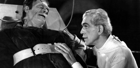 Victor Frankenstein e a sua famosa criação. Foto Hammer Flimes