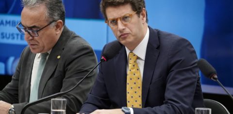 O ministro do Meio Ambiente, Ricardo Salles, em audiência na Câmara: 'a mudança climática não pode ser o tema principal de um ministério que tem que cuidar de temas que dizem respeito à qualidade de vida das pessoas' (Foto: Pablo Valadares/Câmara dos Deputados)