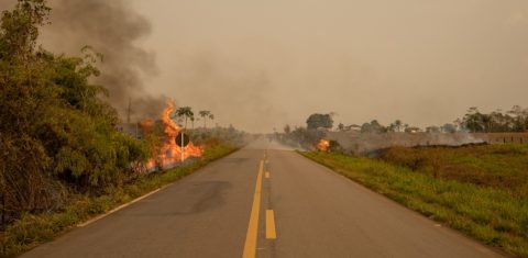Incêndio na BR 364, entre Rio Branco e Sena Madureira, no Acre. Foto Marcio Pimenta