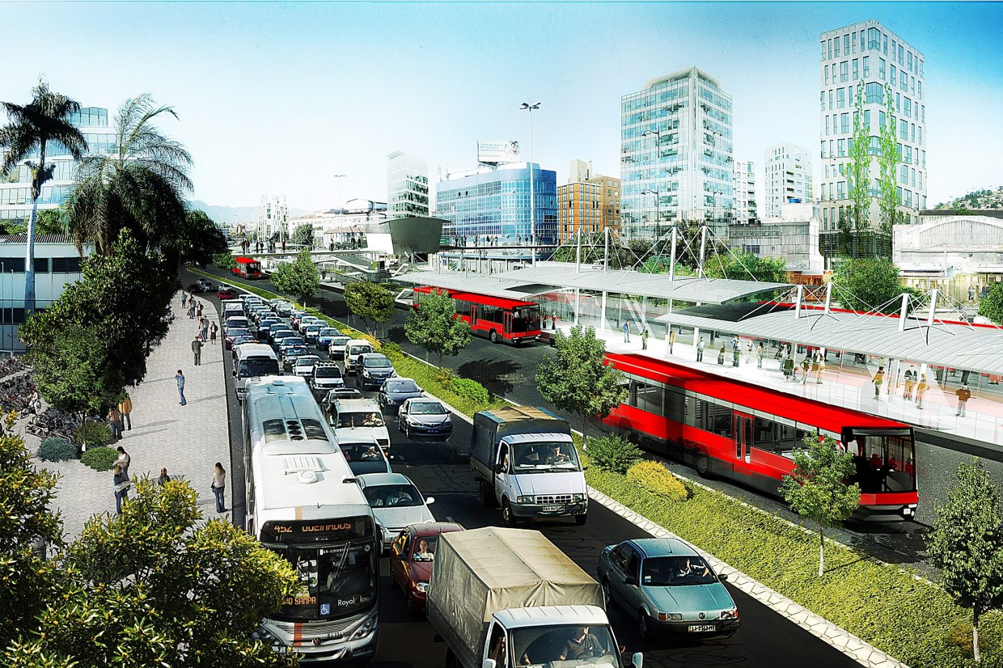 Projeto do ITDP Brasil, feito em 2013, mostra o potencial de transformação no entorno da Avenida Brasil. Foto Reprodução/ITDP Brasil