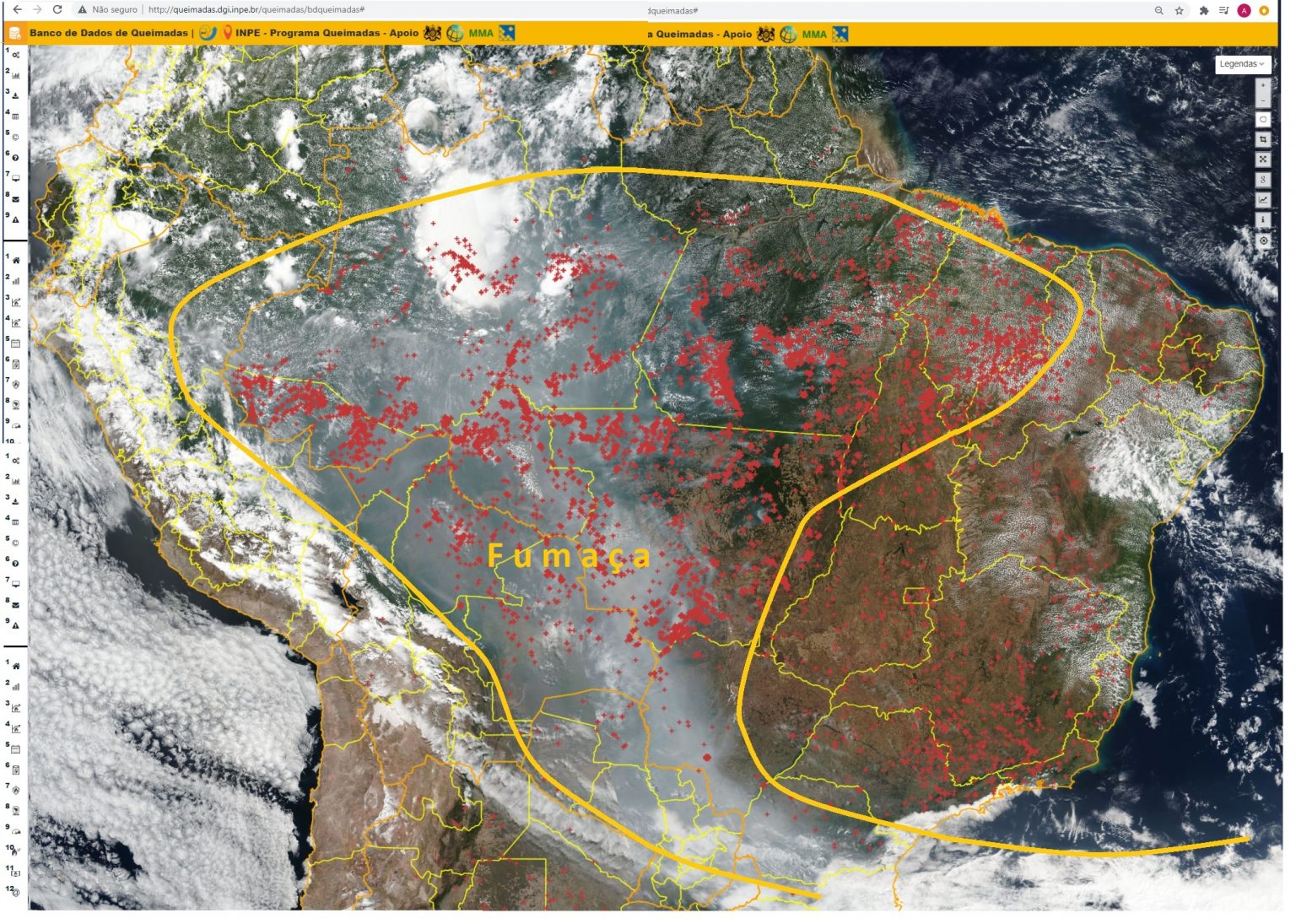 Mapa de validação de Queimadas do INPE do dia 08 de setembro de 2020 (Reprodução)