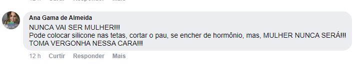 Mensagem de ódio na rede social da candidata a vereadora Benny Briolli (Psol)
