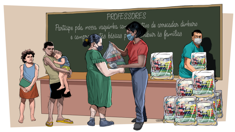 No levantamento feito pela direção do Centro Educacional Gisno, no ano passado, 30% dos estudantes abandonaram as aulas simplesmente por falta de comida. Arte Claudio Duarte
