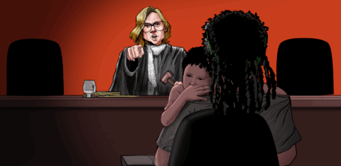 Na sentença com condenação a 12 anos por tráfico, a magistrada fez 14 menções aos filhos de Sandra: pena maior por ser mãe (Ilustração: Claudio Duarte)