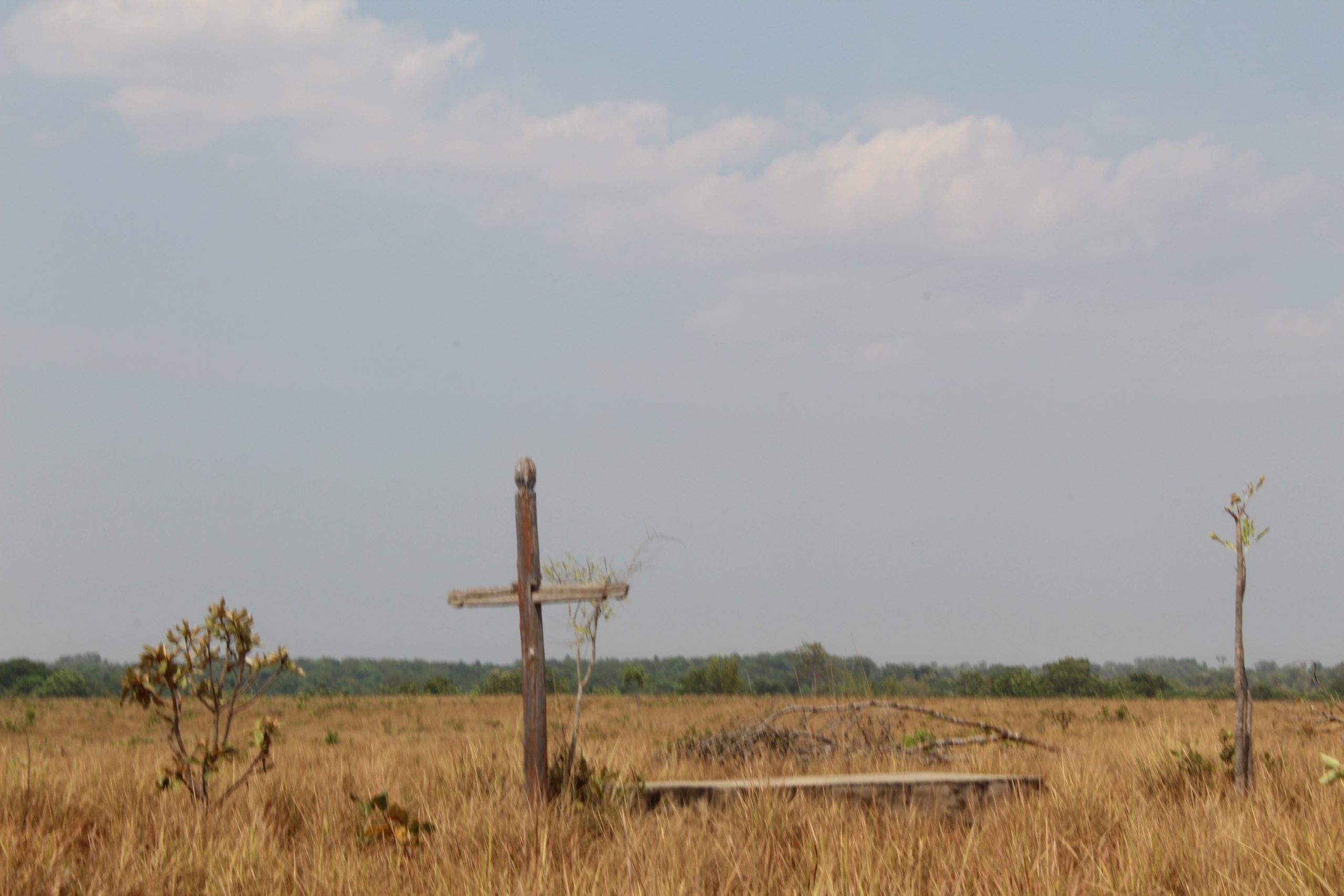 Cruzes do cemitério da Comunidade Tauá, no Tocantins, divide espaço com plantação de soja. Foto de Valéria Santos/ CPT Araguaia-Tocantins