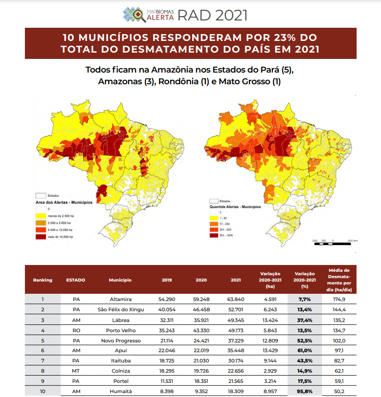 Municípios com maior área desmatada (Infografia: MapBiomas)