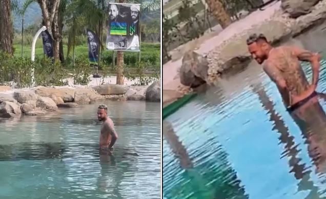 Neymar, no lago que construiu ilegalmente no condomínio onde tem casa em Mangaratiba: multa de R$ 16 milhões. Reprodução Instagram