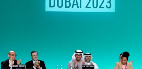 Plenária final da COP28 em Dubai: documento final avança contra combustíveis fósseis (Foto: Giusepe Cacace / AFP)