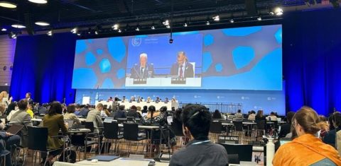 Os presidentes da sessão de Bonn, Harry Vreeuls (Holanda) e Nabil Munir (Paquistão), na plenária final da SB60: falta de acordo sobre financiamento climático selou fracasso do encontro (Foto: Claudio Angelo/OC)