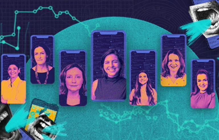 Mulheres são 15% das candidatas no 2º turno, mas recebem 68,2% dos comentários ofensivos nas redes sociais após debates (Arte: AzMina)