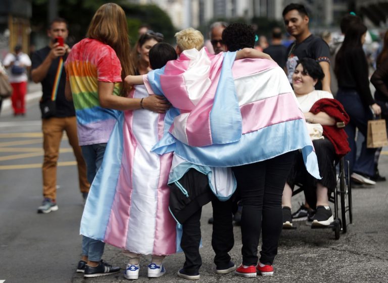 Manifestação no mês do Orgulho em São Paulo: informações básicas para a garantia do direito ao nome, identidade e dignidade (Foto: Paulo Pinto /Agência Brasil)