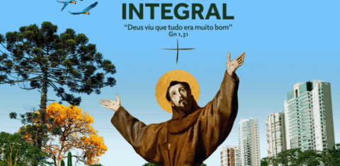 No cartaz da Campanha da Fraternidade 2025, a imagem de São Francisco entre a natureza e a cidade: ecologia como tema (Divulgação)