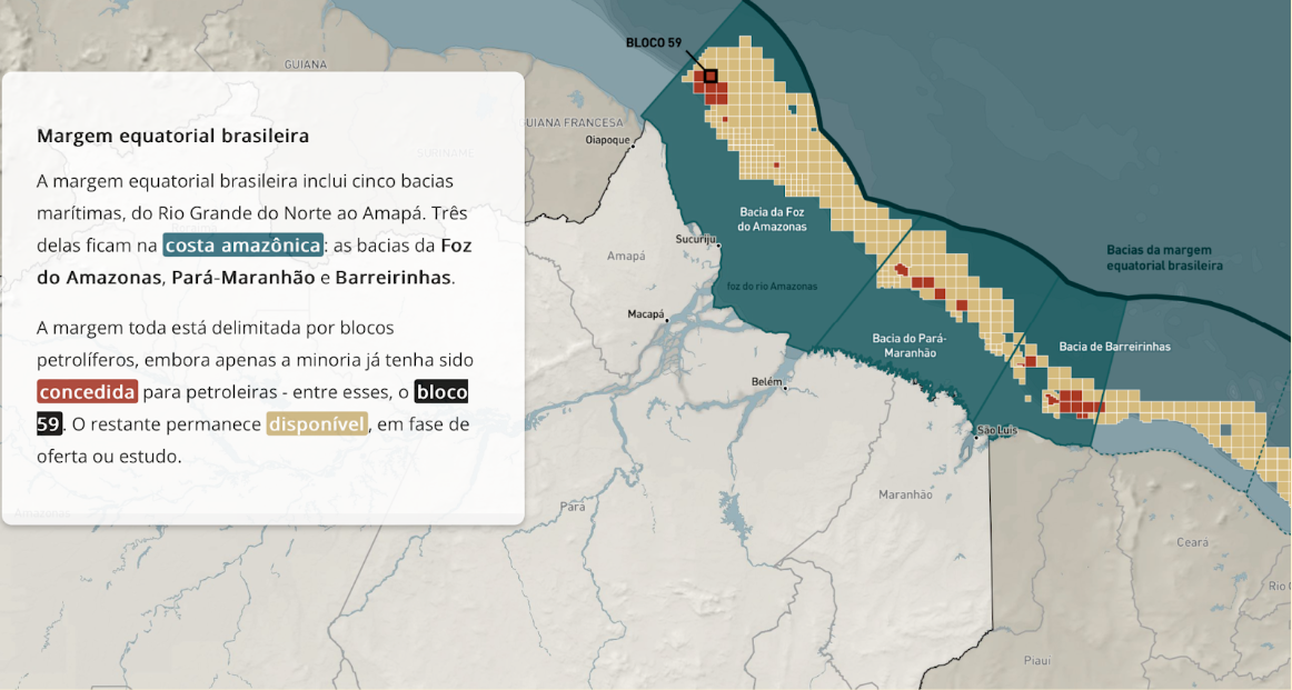 Exploração de petróleo na margem equatorial brasileira (Arte: InfoAmazonia) 