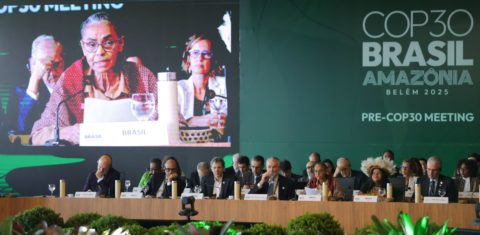 A ministra Marina Silva discursa na Pré-COP: acordo para quadruplicar a produção e o uso de combustíveis sustentáveis até 2035 (Foto: Fabio Rodrigues-Pozzebom / Agência Brasil)