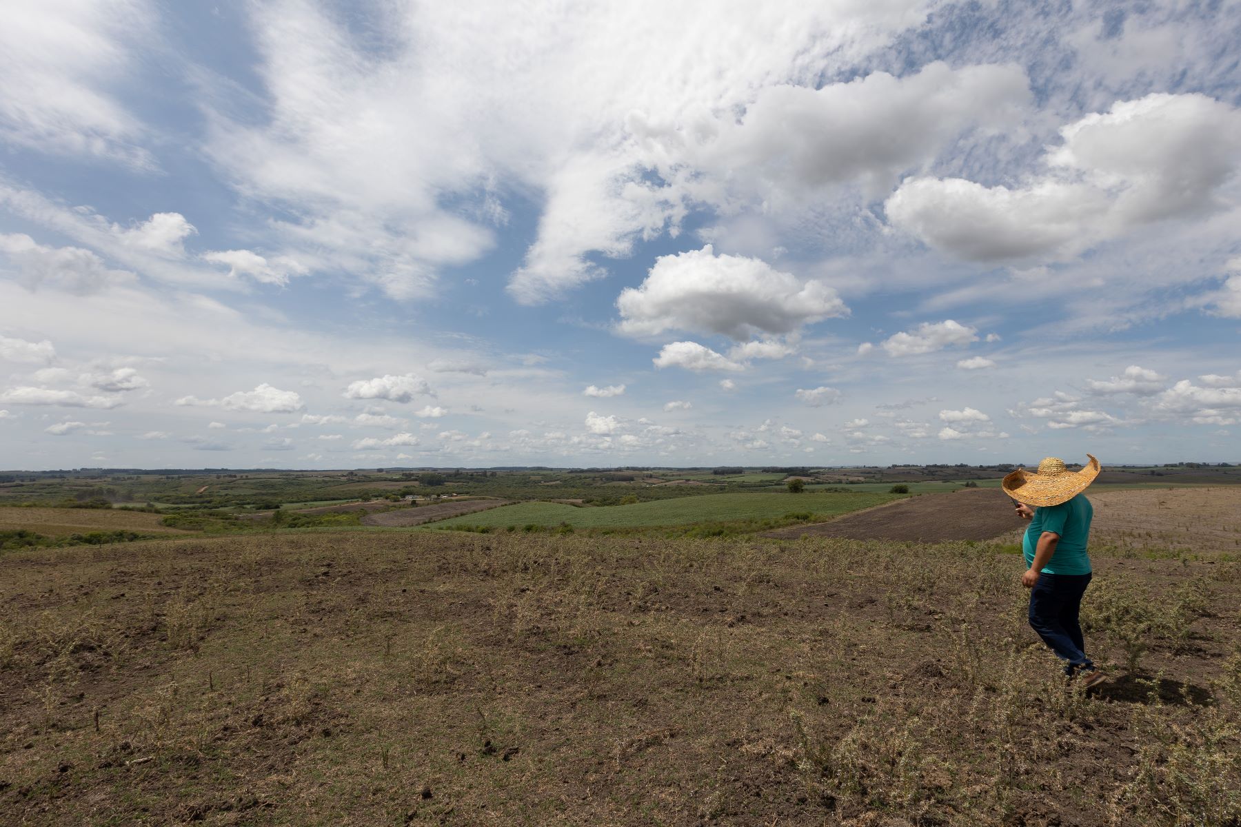 Produtor rural gaúcho em paisagem de seca no sul do estado: escalada de endividamento no campo com estiagens consecutivas (Foto: Fábio Pozzebom / Agência Brasil - 23/02/2023)