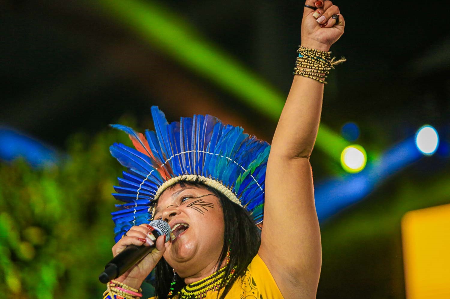 Auricélia Arapiun em evento em Belém: lideranças indígenas ameaçadas no Pará (Foto: Bruno Peres/Ascom SG-PR - 05/08/2023)