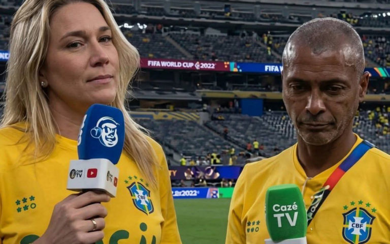 Fernanda Gentil e Romário: mais um episódio de machismo no futebol (Foto: Reprodução CazéTV)