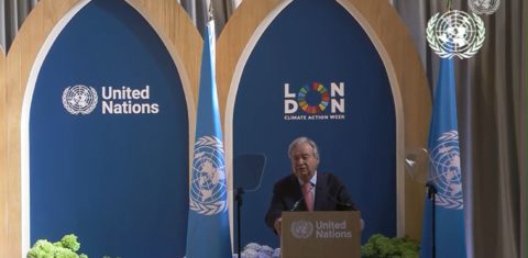 Antonio Guterres discursa na Semana Climática de Londres: ONU cobra big techs por IA e lança ação contra metano (Foto: Reprodução UN Web TV)