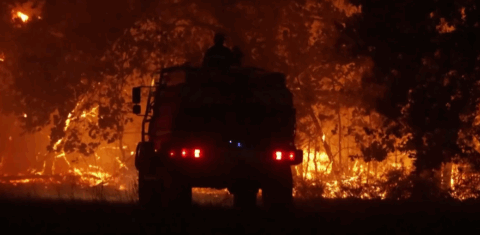 Bombeiros combatem fogo no oeste da França: mais de 200 mil pessoas obrigadas a deixar suas casas na região (Foto: Reprodução / CNN)